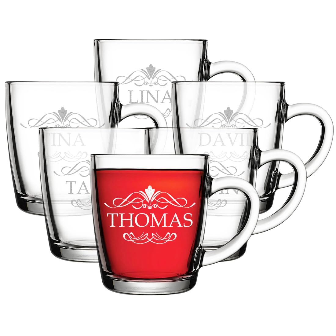polar-effekt Glas Teebecher 340 ml 6 Stück mit personalisierter Gravur - hitzebeständige Teetassen mit Henkel - für warme und kalte Getränke - BPA-Frei