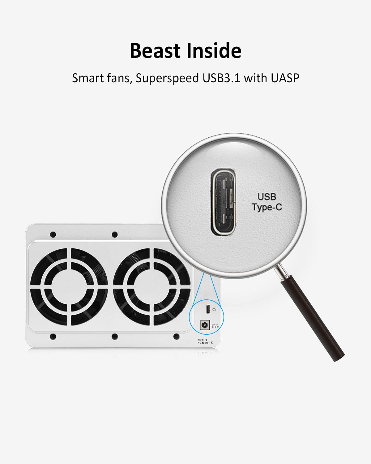 TERRAMASTER D4-300 USB 3.1(Gen 1 ) Type C Box Externo USB 3.1 Alloggiamento Senza Strumenti di e Supporta Lo Scambio a Caldo (Senza Disco)