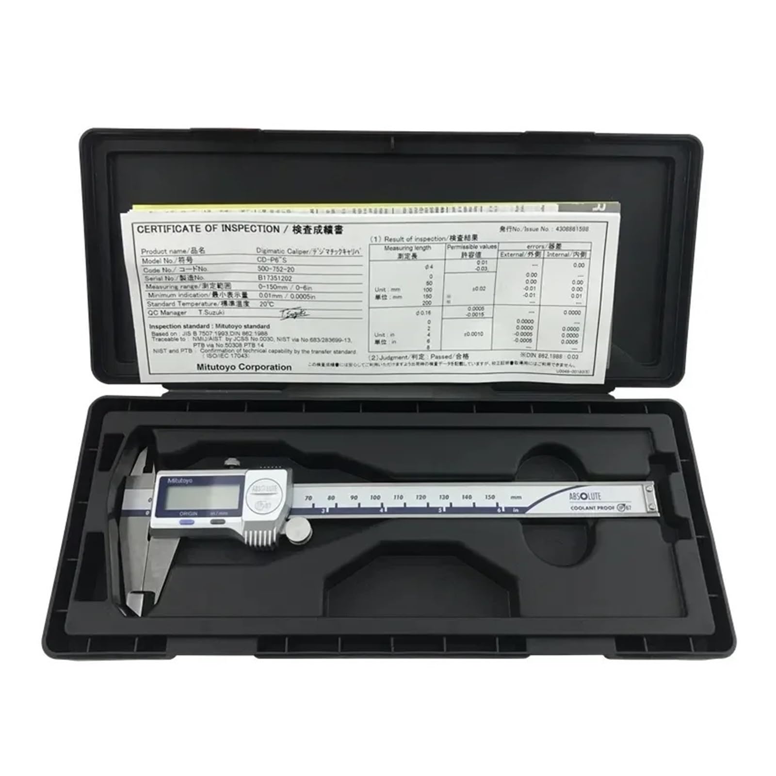 Calibri digitali 500-752-20 IP67 Resistente all'acqua e alla polvere ABS 150mm/200mm/300mm Calibro Strumenti di misurazione digitale per officina meccanica(500-753-20(0-200mm))
