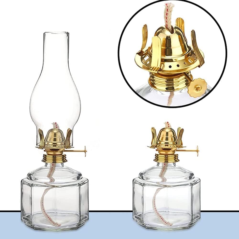 Vintage Kerosene Lamp 1 Pair Glass Oil Lamps with Wicks Clear Kerosene Oil Lamp Hurricane Lamp Lighting Butter Lamps
