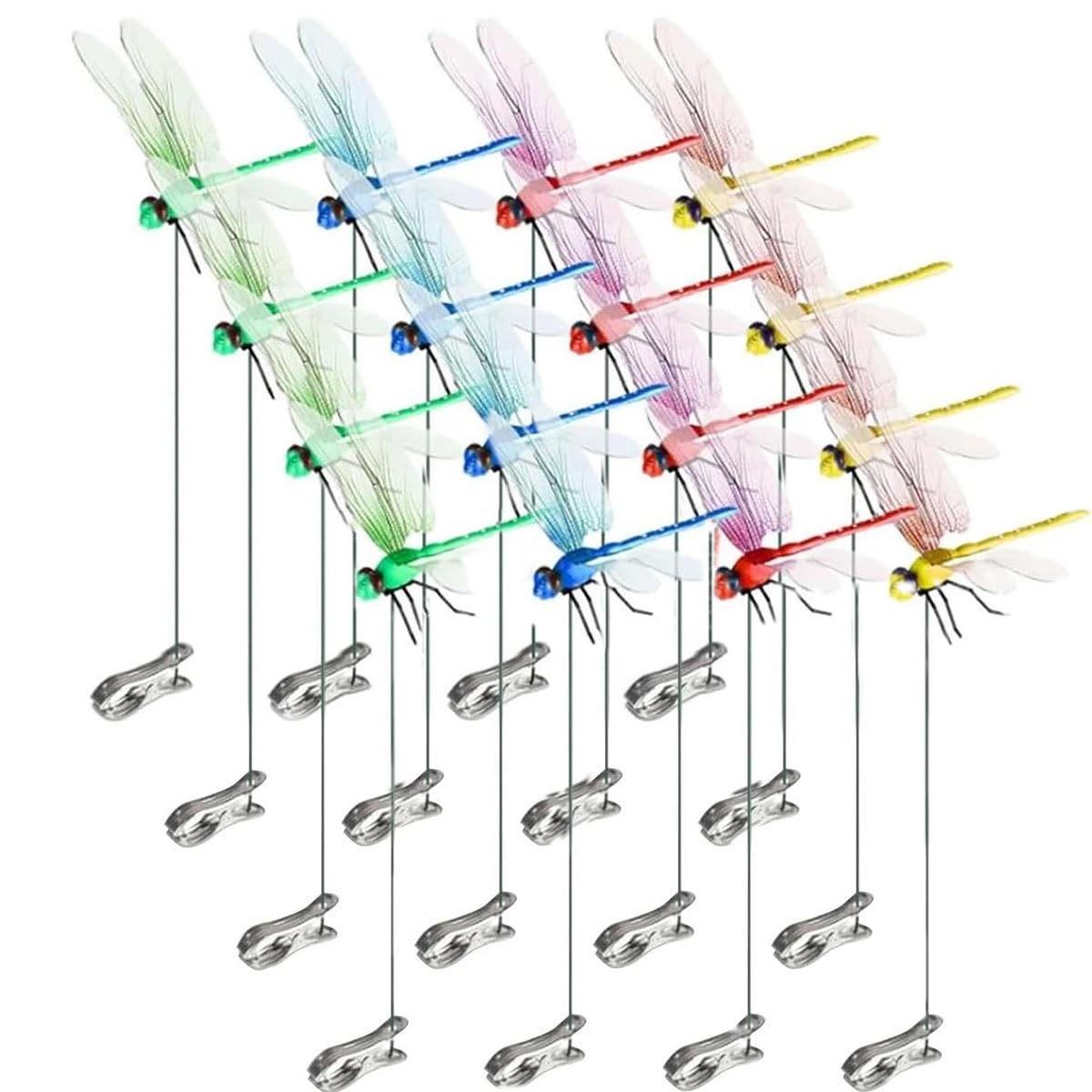 FRYSKYO 3D Fake Dragonfly Clip, 16PCS Decorative Garden Stakes, Dragonfly Ornament for Indoor Outdoor Patio Yard Pathway Lawn