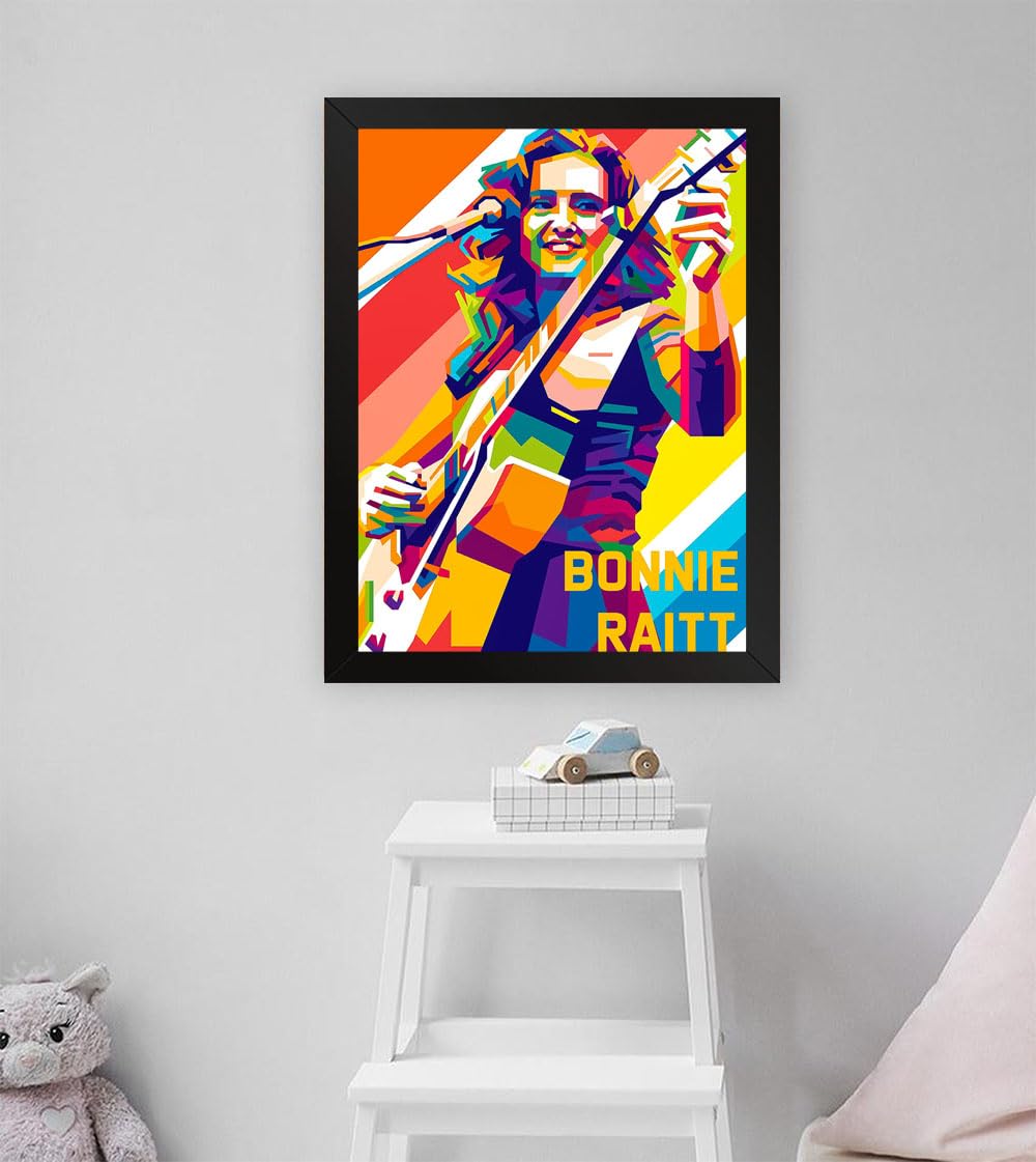 GADGETS WRAP Printed Photo Frame Matte Painting for Home Office Studio Living Room Decoration (11x17inch Black Framed) - Bonnie Raitt Pop Art Music