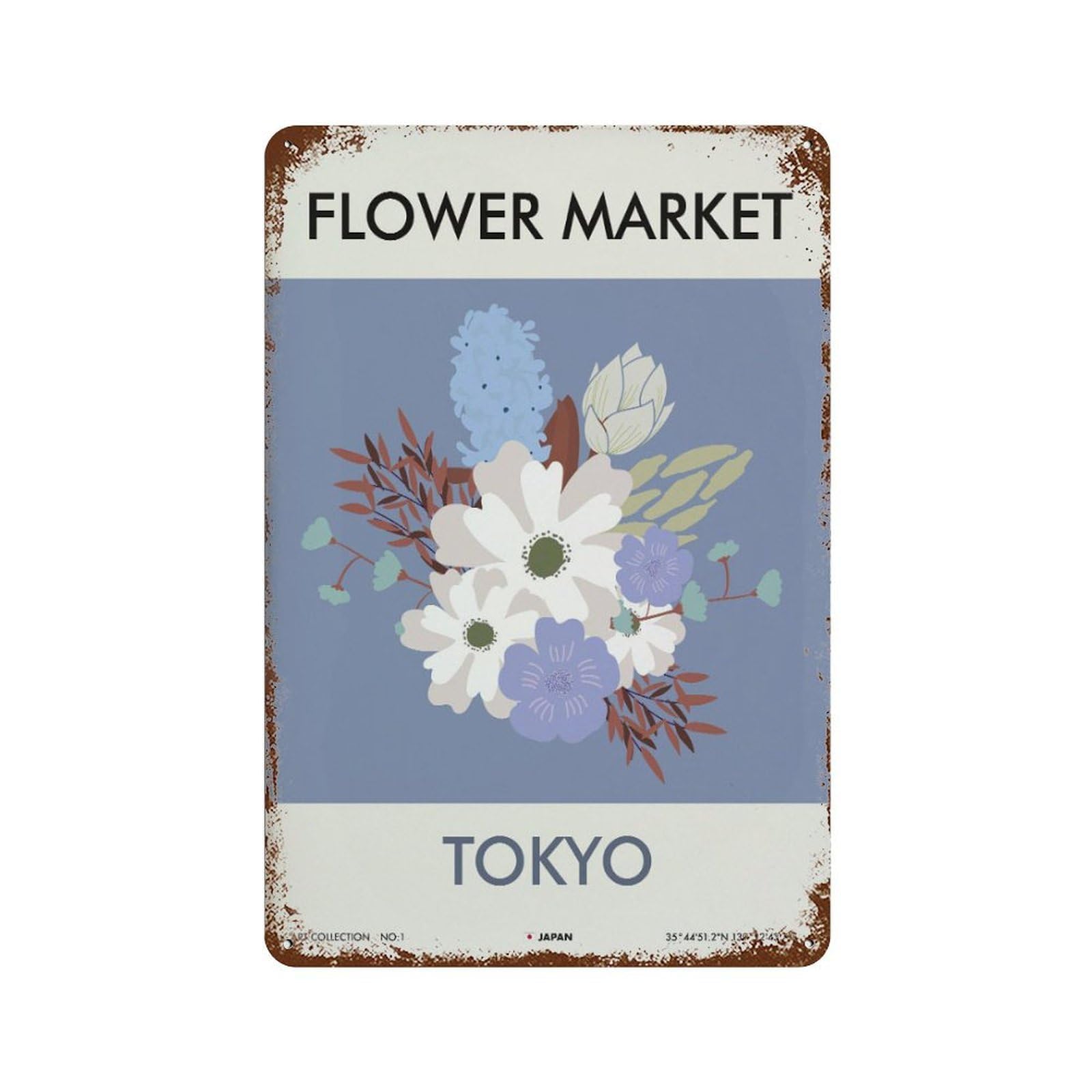 xiaoxiaoshen Tokyo Flower Market Botanical Wall Decor Art Metal Tin Poster Modern Home Decor Art Home Bar Shop Decorations Vintage Sign 30x20cm