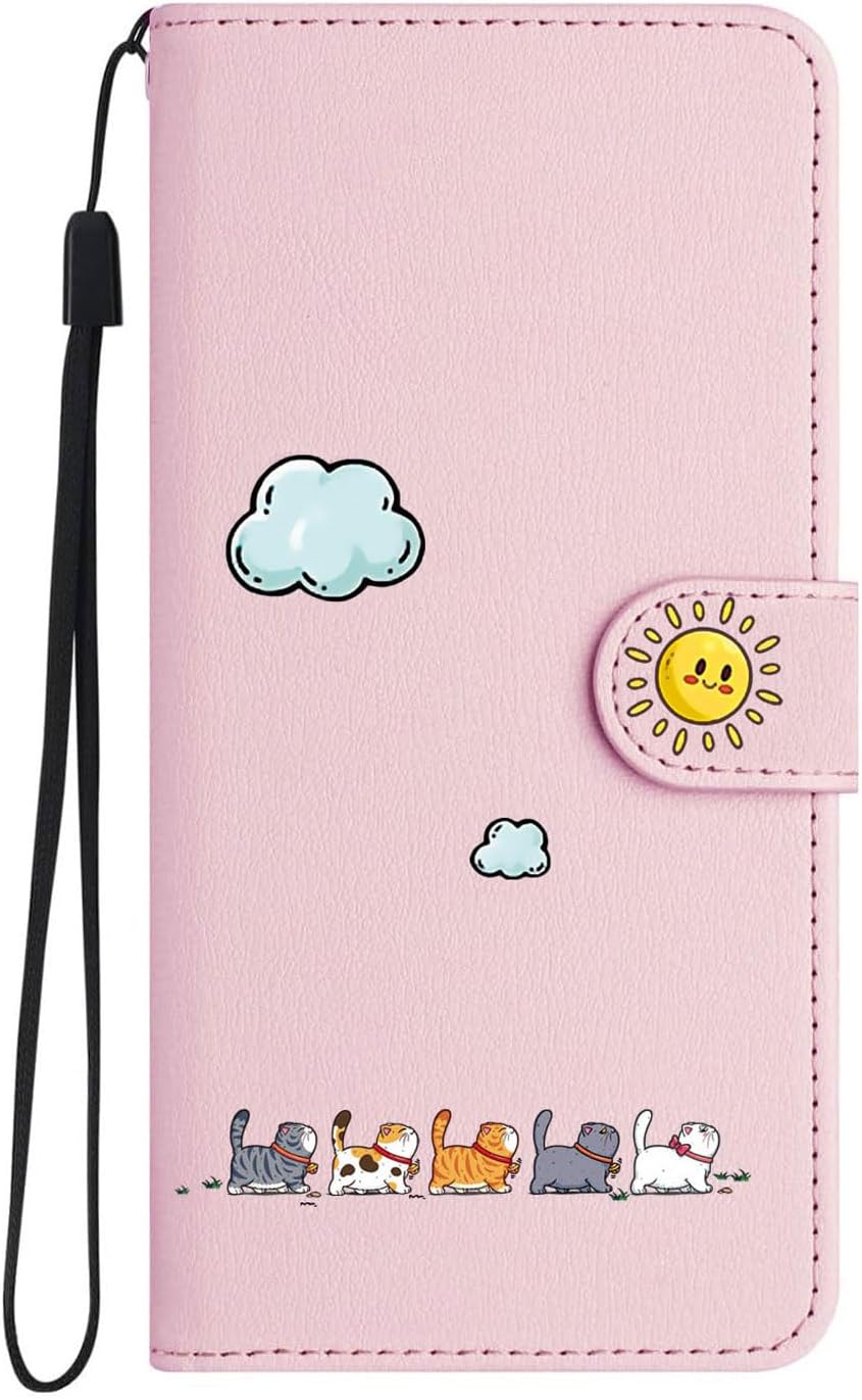 Coque iPhone 17 – Étui portefeuille pour iPhone 17 (6,3 pouces), étui à rabat en cuir, coque de protection magnétique chat pour iPhone 17, rose