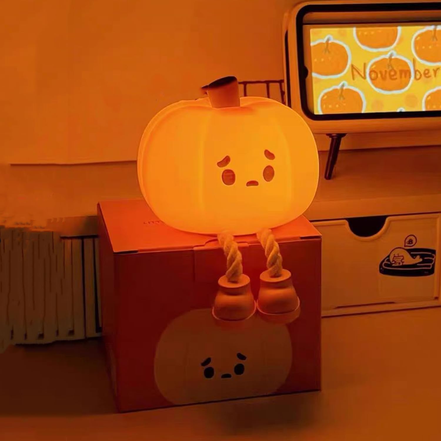 Cute Pumpkin Night Light for Kids Bedroom,Battery Powered 3 Color Dimmable Led Kids Night Light for Girls Teens Teenages Gifts,Rechargeable Tap Control Nursery Lamp for Children Birthday Gifts