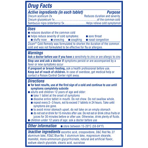 Zicam Cold Remedy Zinc RapidMelts, Elderberry Citrus Flavor, Homeopathic, Cold Shortening