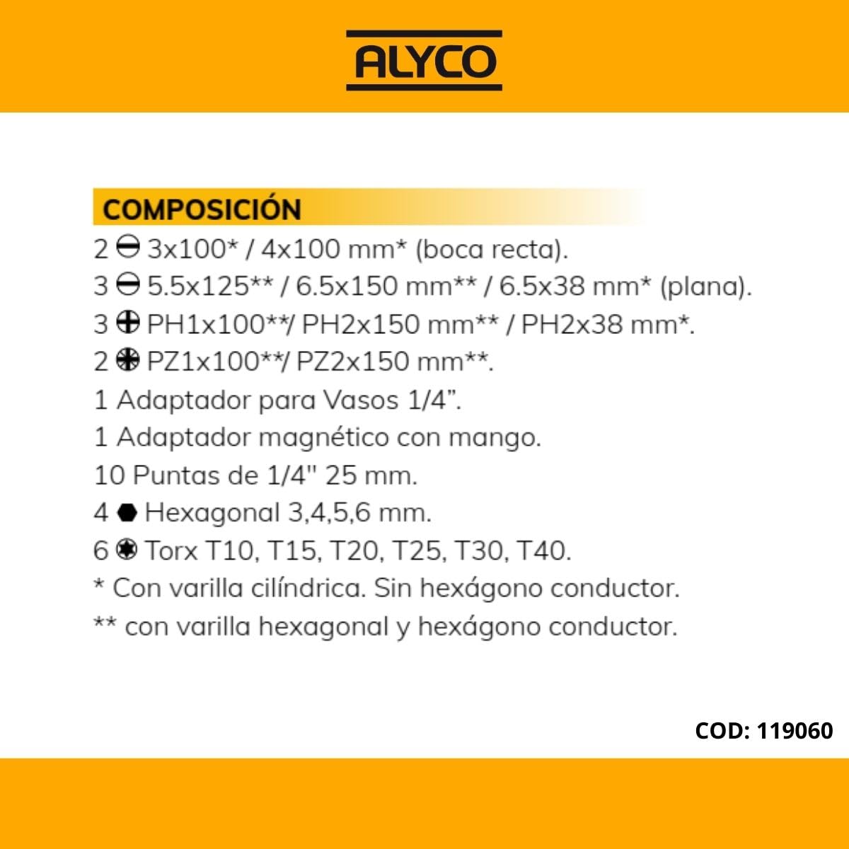 Alyco 119060 Juego Destornilladores, Set de 22