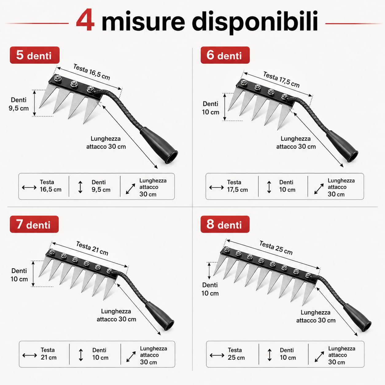 Rastrello per Erbacce Manuale, Sarchiatore con Punte Affilate in Acciaio, Estirpatore Erbacce per Orto e Giardino, Zappa Diserbante per Smuovere e Pulire il Terreno, 5/6/7/8 Denti