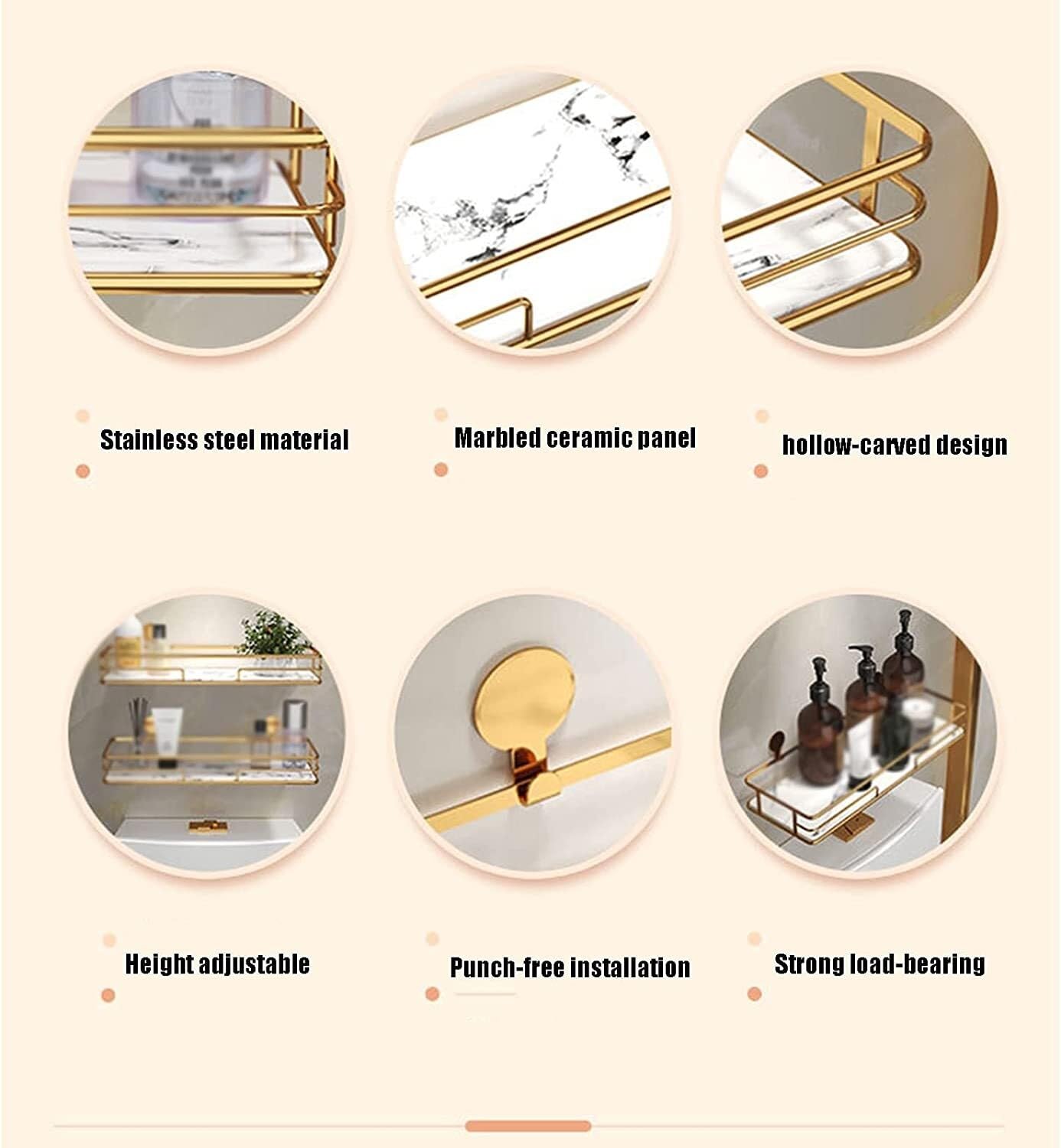 Mensola Doccia Portaoggetti Mensola Portaoggetti da Doccia in Acciaio Inossidabile Senza Foratura Organizzatore per Mensole da Bagno per WC da Bagno Mensole Bagno Resistente(B,1pcs)