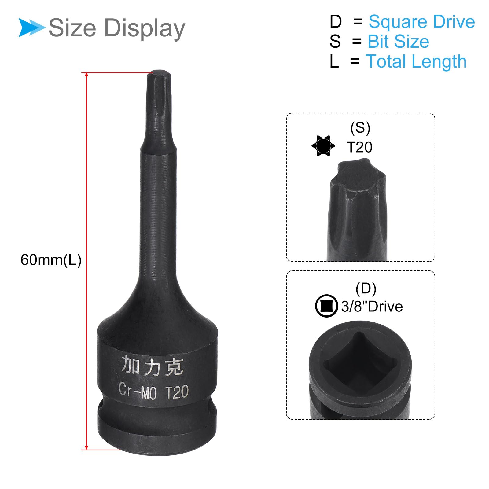 CoCud Impact Torx Bit Socket, T30 3/8" Square Drive 60mm Length, CR-MO Chamfer Design Pin Hole 6 Point Star Socket Bit - Image 2