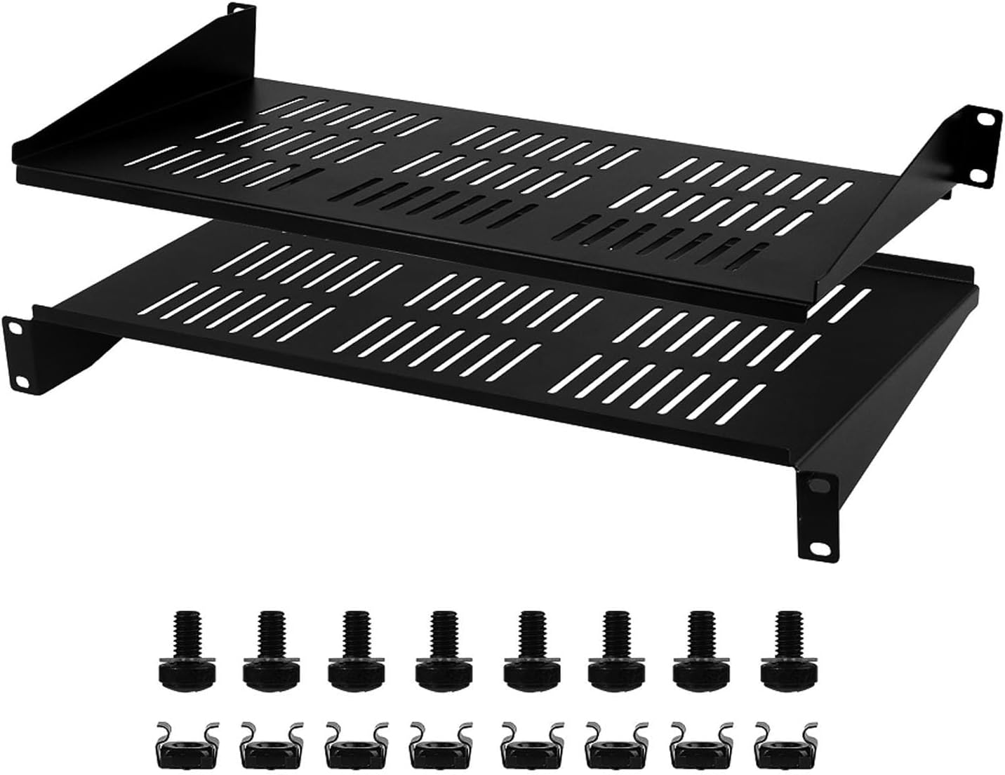 Moocci 19" 1U Server Rack Shelf 2 Pack - Universal Vented Network Rack Mount Shelf for Server Rack & Cabinet - Rackmount Shelf Rack Shelves Cantilever Tray for Small Light Device Equipment