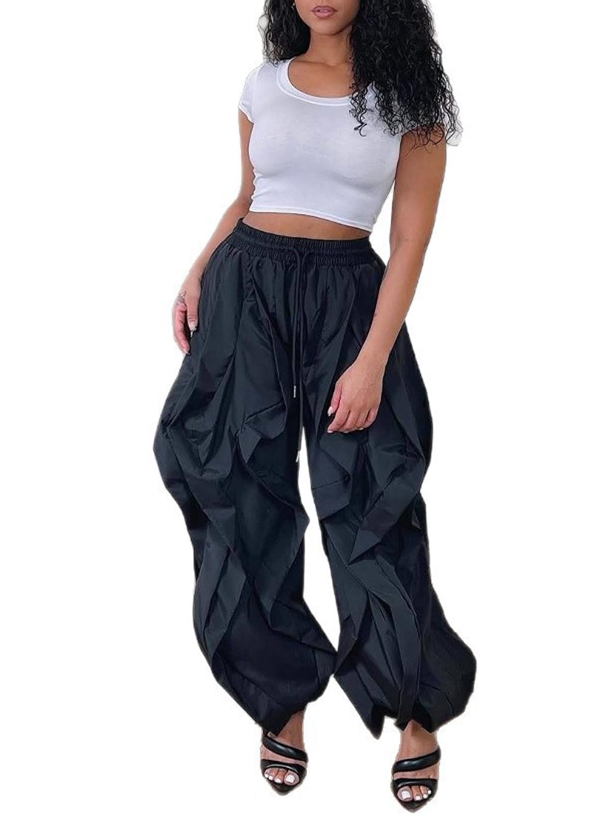 Molisry Womens Harem Palazzo Pants Ruffle High Waisted Drawstring Loose Baggy Jogger Pants Streetwear 2025