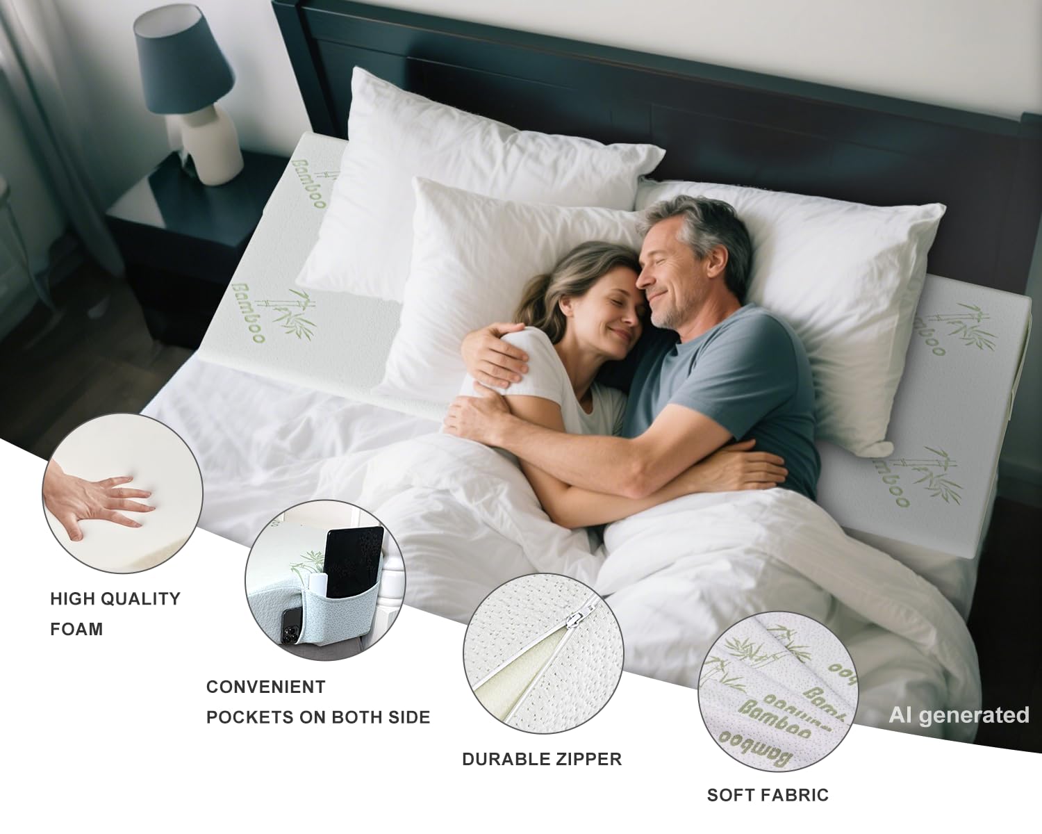 Cuscino a cuneo extra largo per alleviare il reflusso acido, altezza 10,2 cm, cuneo per materasso queen size, elevatore inclinato, cuscino a cuneo per dormire, russare dopo chirurgia, 10,2 x