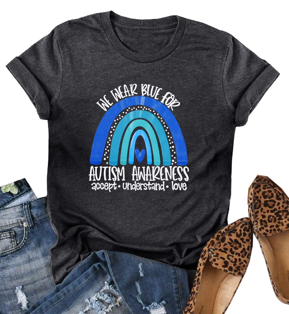 JINTINGAutism Awareness Shirt Women Rainbow Graphic Tee Shirts Blue Autism Short Sleeve Tee Tops