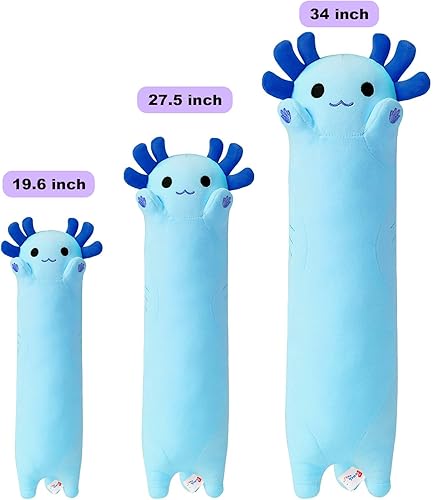 Miniatura 4 de PEACH CAT Cojín de peluche de ajolote largo azul, lindo animal de peluche de ajolote para niñas y niños de 20 pulgadas