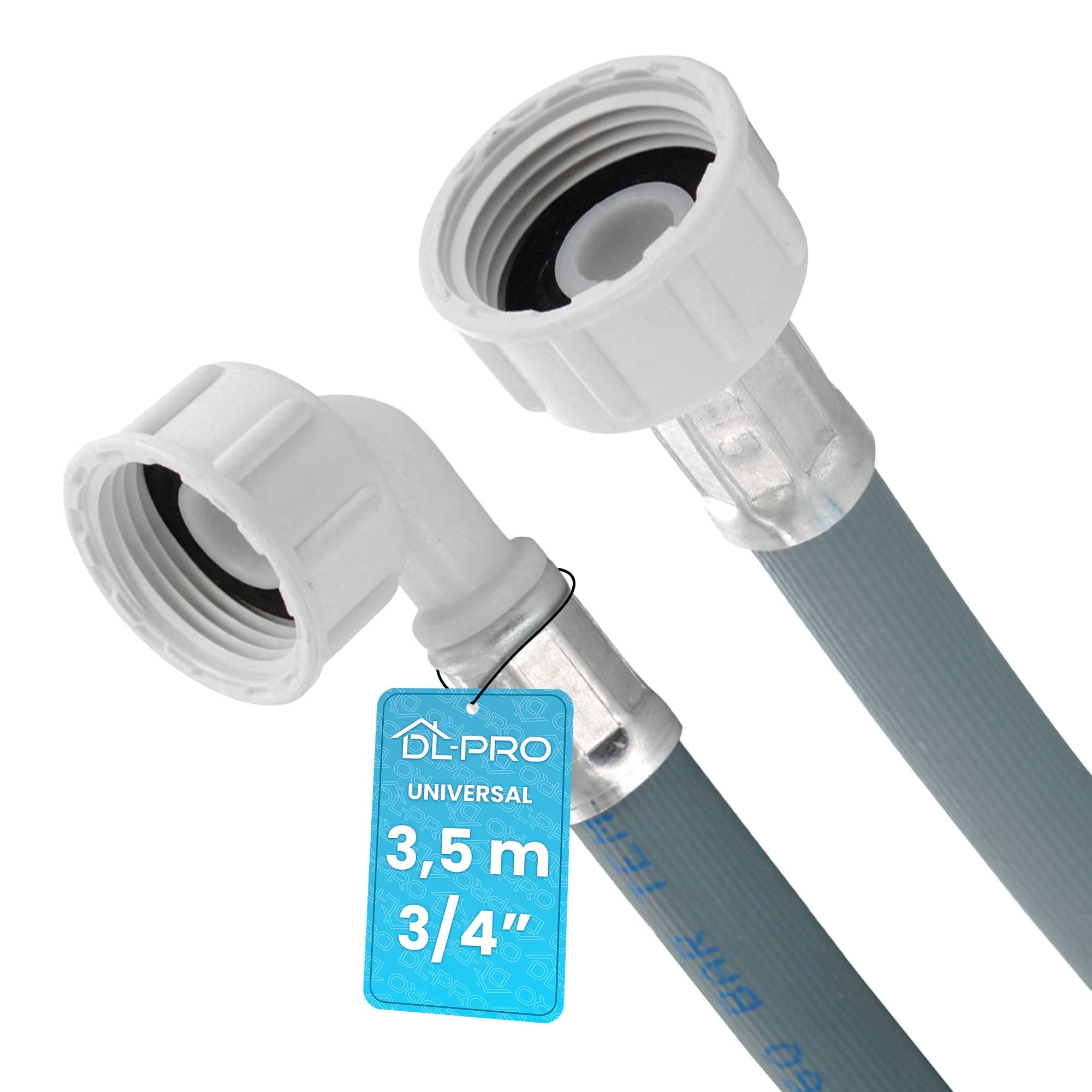 DL-pro Universal 3,5m Wasserschlauch Schlauch Zulaufschlauch 3/4" gerade/gewinkelt 60Bar für Waschmaschine Trockner Spülmaschine Geschirrspüler