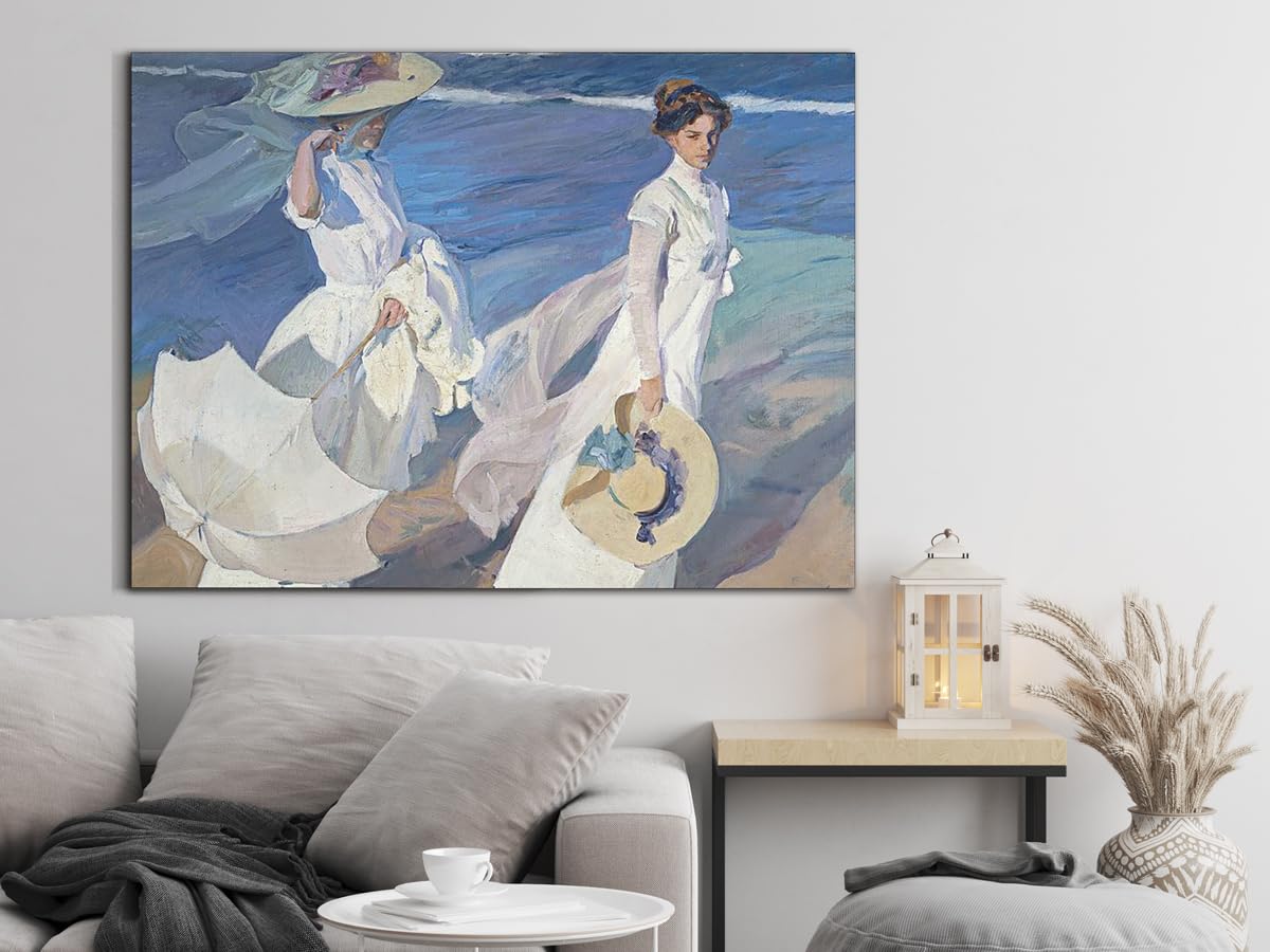 Paseo a la Orilla del Mar | Joaquín Sorolla | Luminismo | Cuadro Canvas Wall Art | Impresión Giclée lienzo algodón puro | Bastidor 3cm | 55x75cm