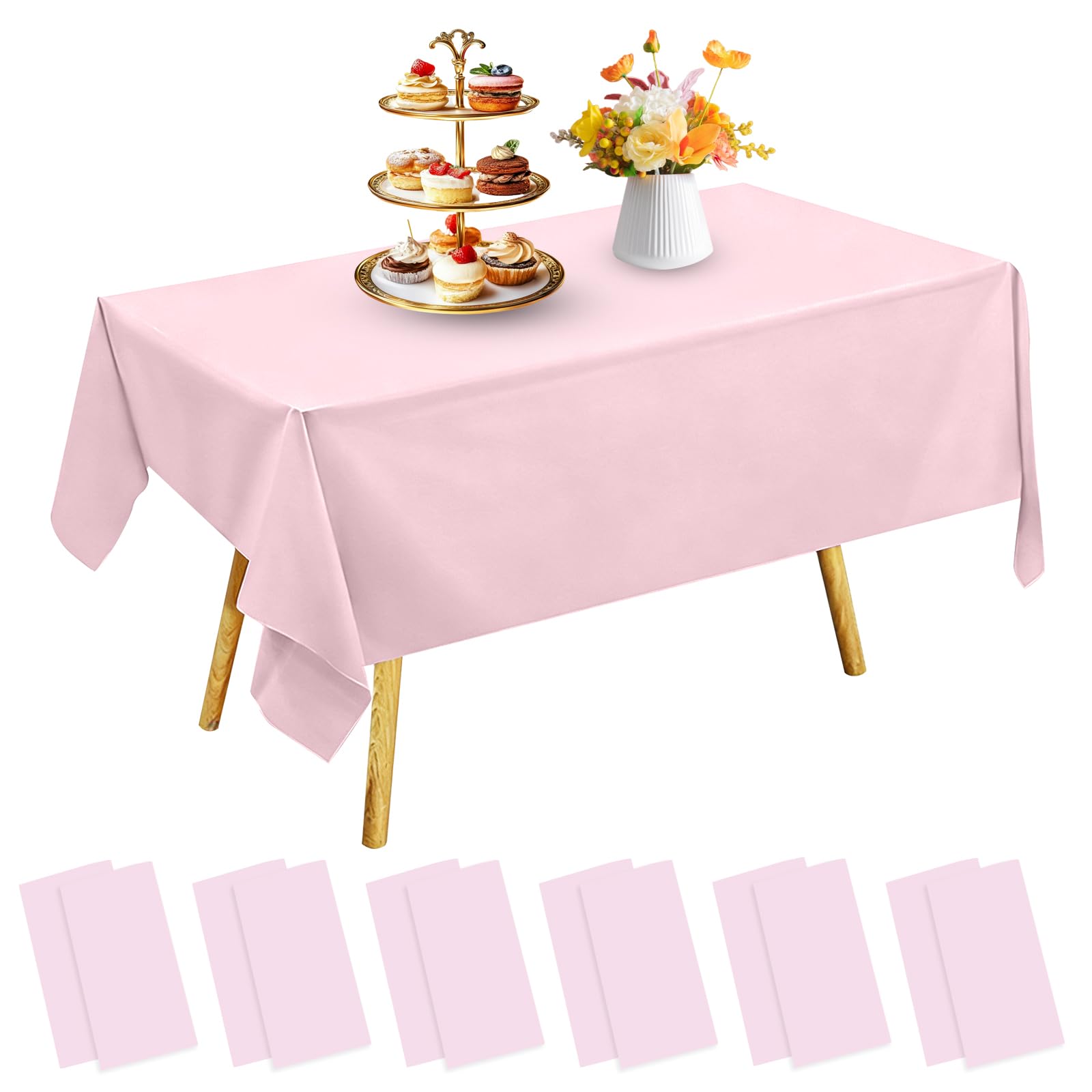 DIYJEP 12 Pack Disposable Table Cloth, 137x274cm Plastic Tablecloth, Rectangle Large Party Tablecloths, Plastic Table Cover for Picnic Baby Shower Wedding Birthday Christmas Decorations (Light Pink)
