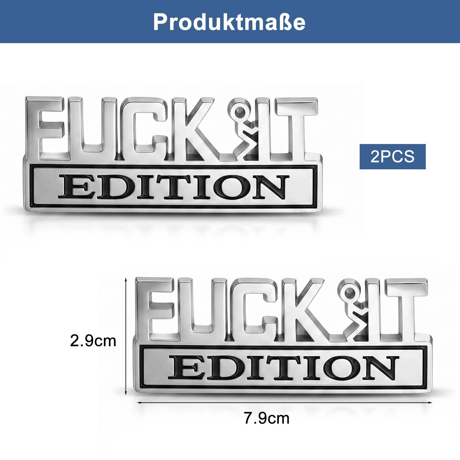 Fuck It Edition naklejki na samochód, 2 sztuki, samoprzylepne, 3D | Metalowa naklejka samochodowa 3D, zabawna, na tylną klapę, karoserię, tuning, srebrno-czarna