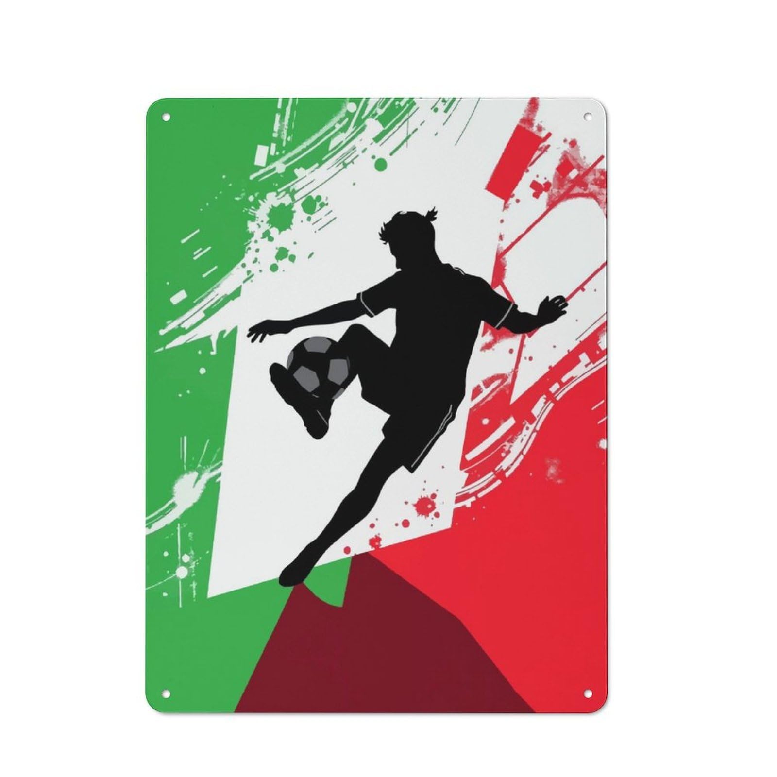 Junmoney Italy Soccer Player Silhouette Distressed Look Metal Wall Art Sign 40X30cm Featuring Old Style Wall Plaque For Lounge, Study, Pub Or Wall Gallery