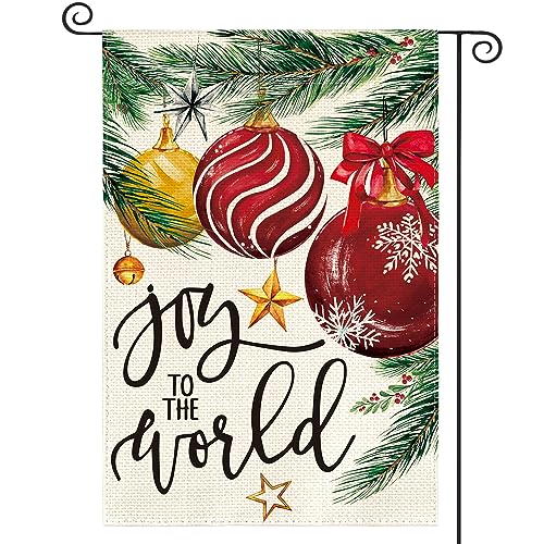 Drapeau de jardin de Noël Joy To The World double face anti-décoloration houx