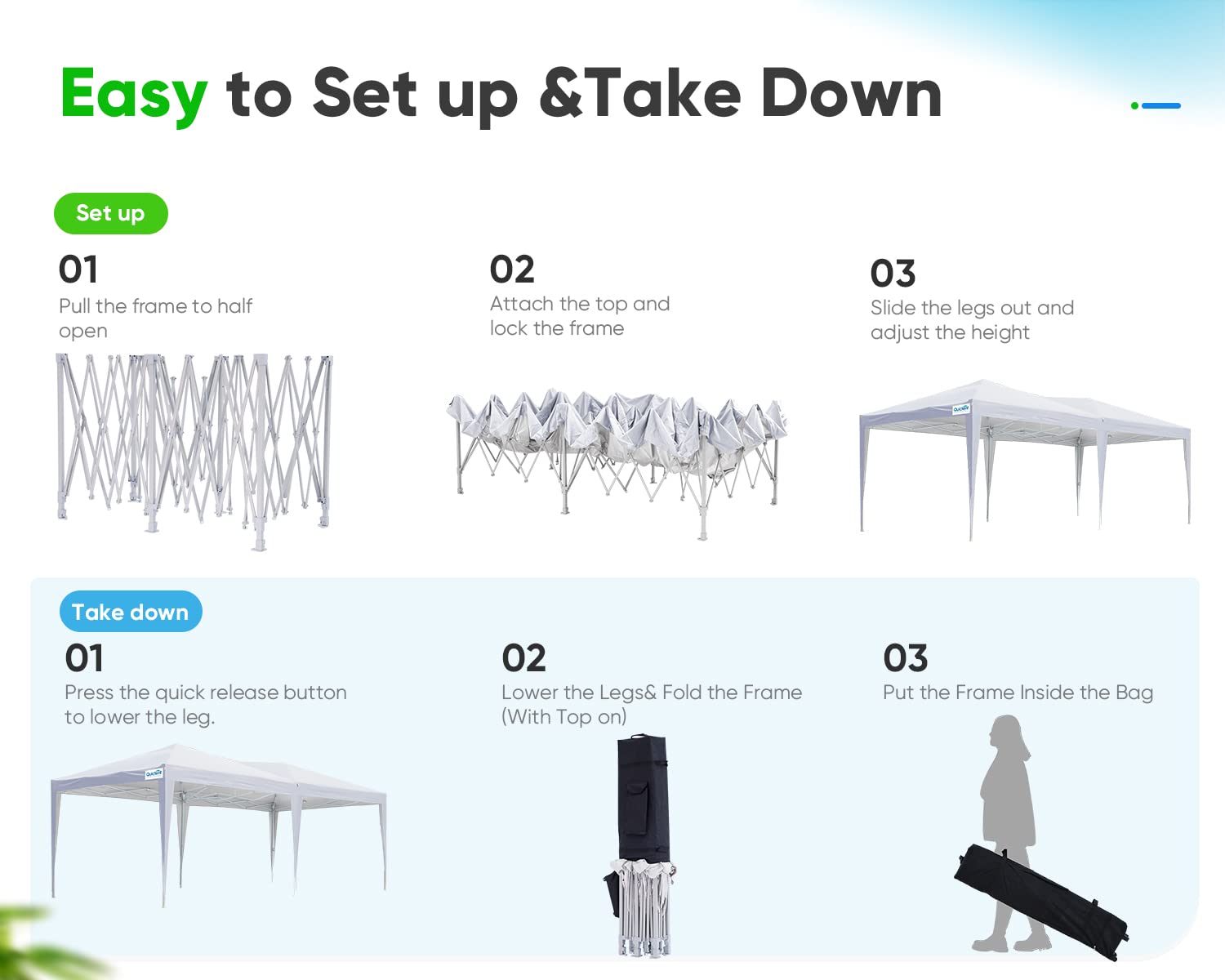 Quictent 10x20 Easy Pop up Canopy Tent Instant Canopy Shelter Waterproof with Roller Bag (White)