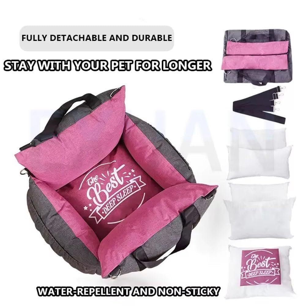 Funda de asiento de coche extraíble y lavable con bolsillos de almacenamiento y cinturón de seguridad para perros pequeños y gatos