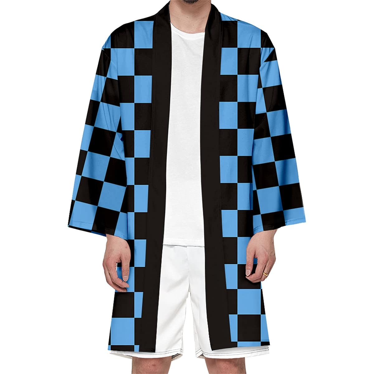Seidarise Men's Haori, Long Kimono Cardigan Jacket Japanese Style Flying Crane Seven Sleeves Open Front Coat