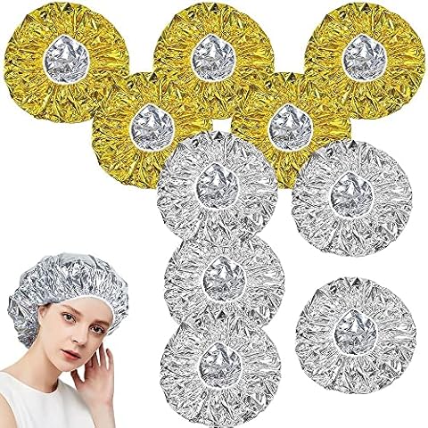 Aluminum Foil Cap, XiXiRan 10Pcs Heat Cap for Hair, Shower Caps Reusable, Heat Cap for Deep Conditioning, Hair Caps elastic, Aluminum Foil Shower Cap elastic, Hair Caps for Men/Women (Golden, Silver) Cover
