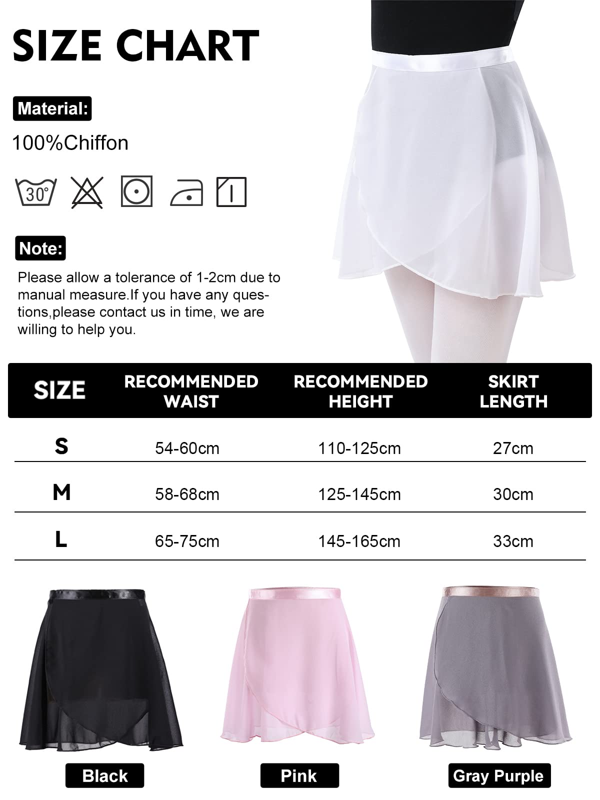 Faldas de Ballet Gasa Danza Patinaje Gimnasia Wrap Corbata Cintura Ajustable Niñas Mujeres Adultos