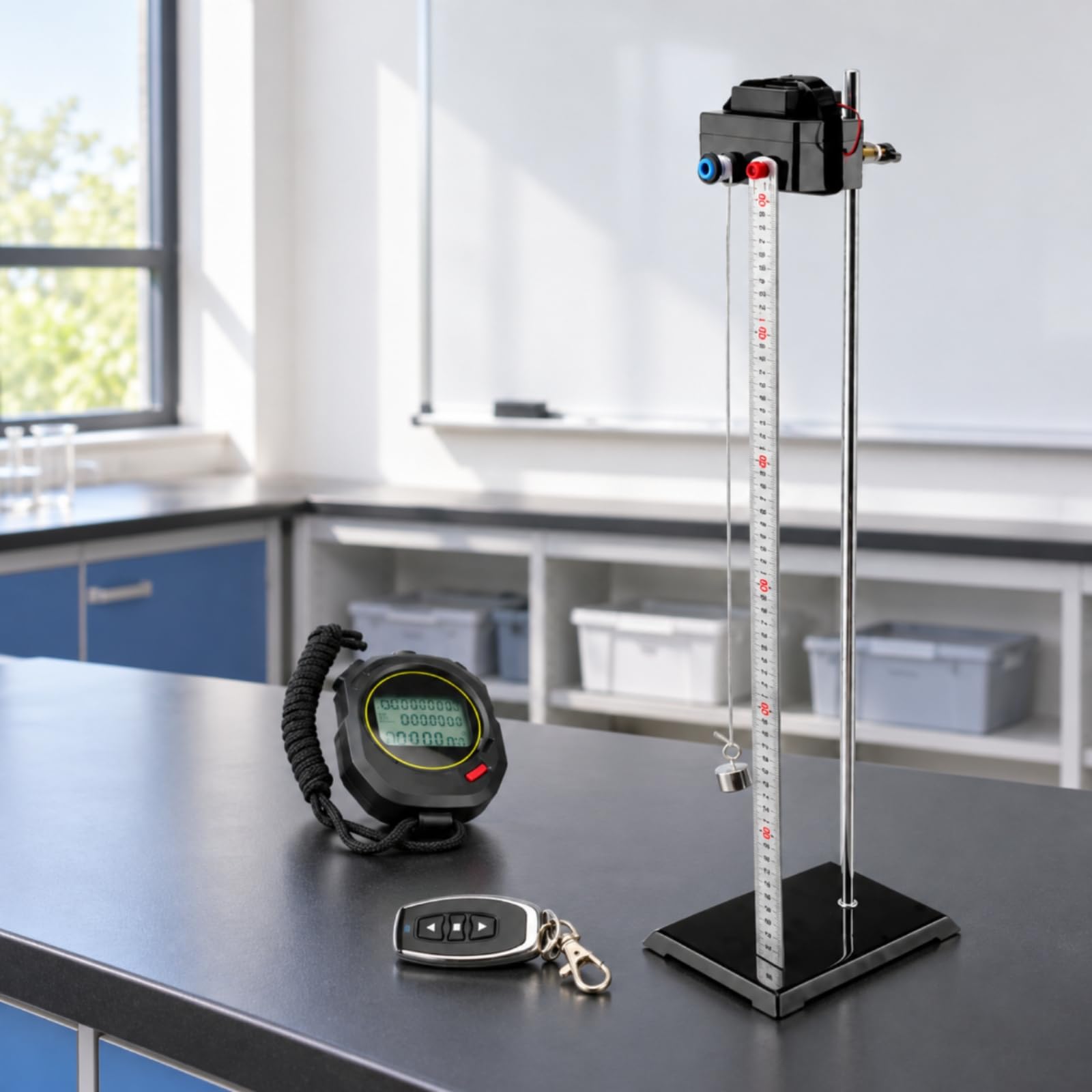 mostrador Movimiento Lineal Uniforme Intuitivo Aparato Física con Regla Graduada y Cronómetro Digital Ajustable para Laboratorio Escolar