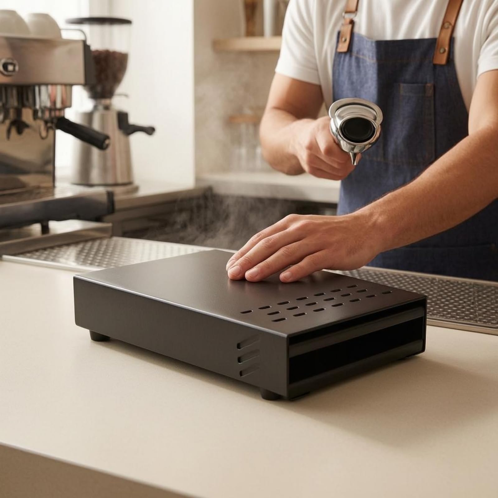 Battifondi a Cassetto Salvaspazio Battifondi a Caffè Metallo Contenitore, Nero, Piccolo
