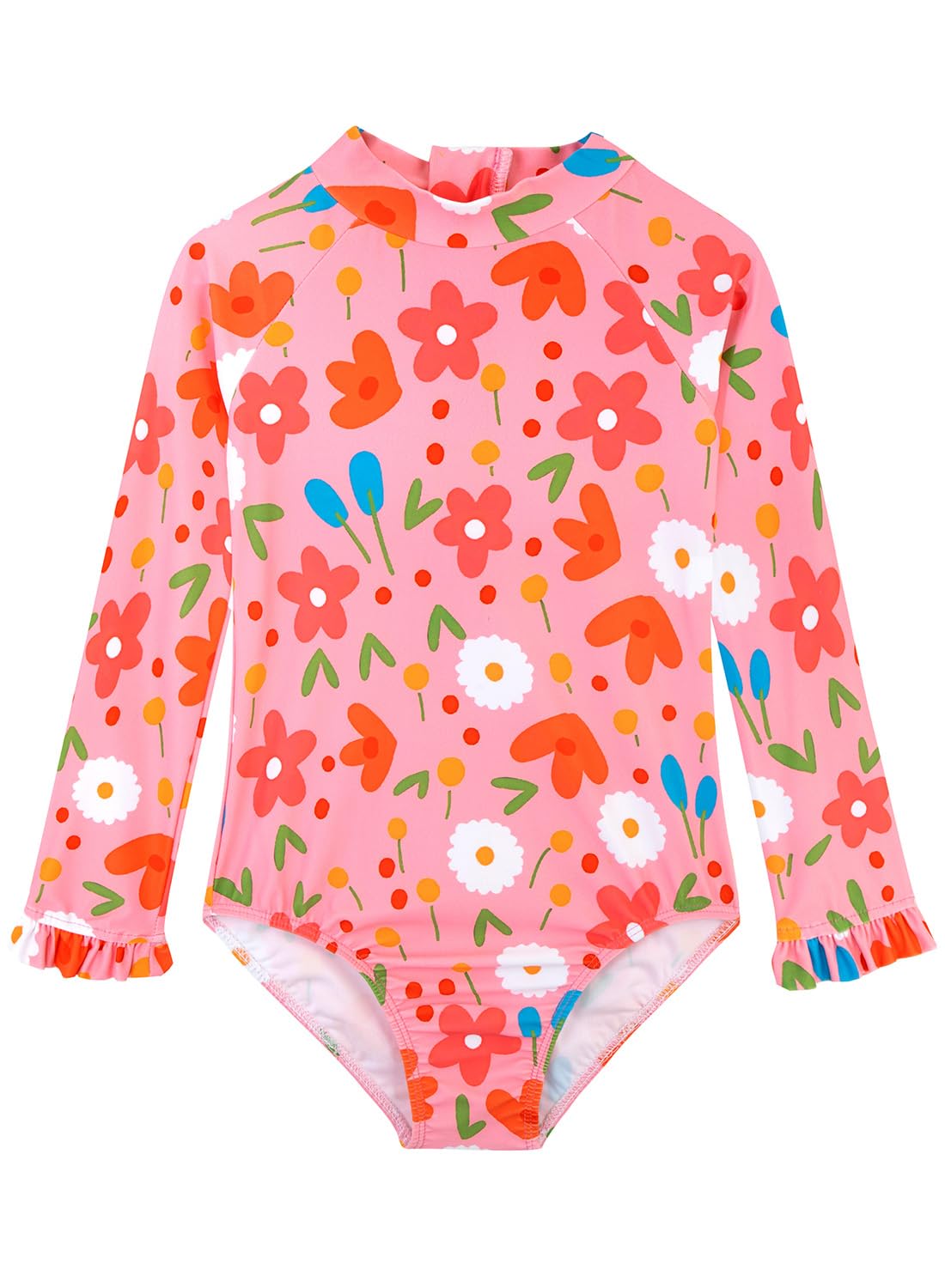 Alakuoti Long Sleeve One Piece Ruffle Swimsuit for Toddler Girls Baby Girl Rashguard Shirt with UPF 50+ Sun Protection