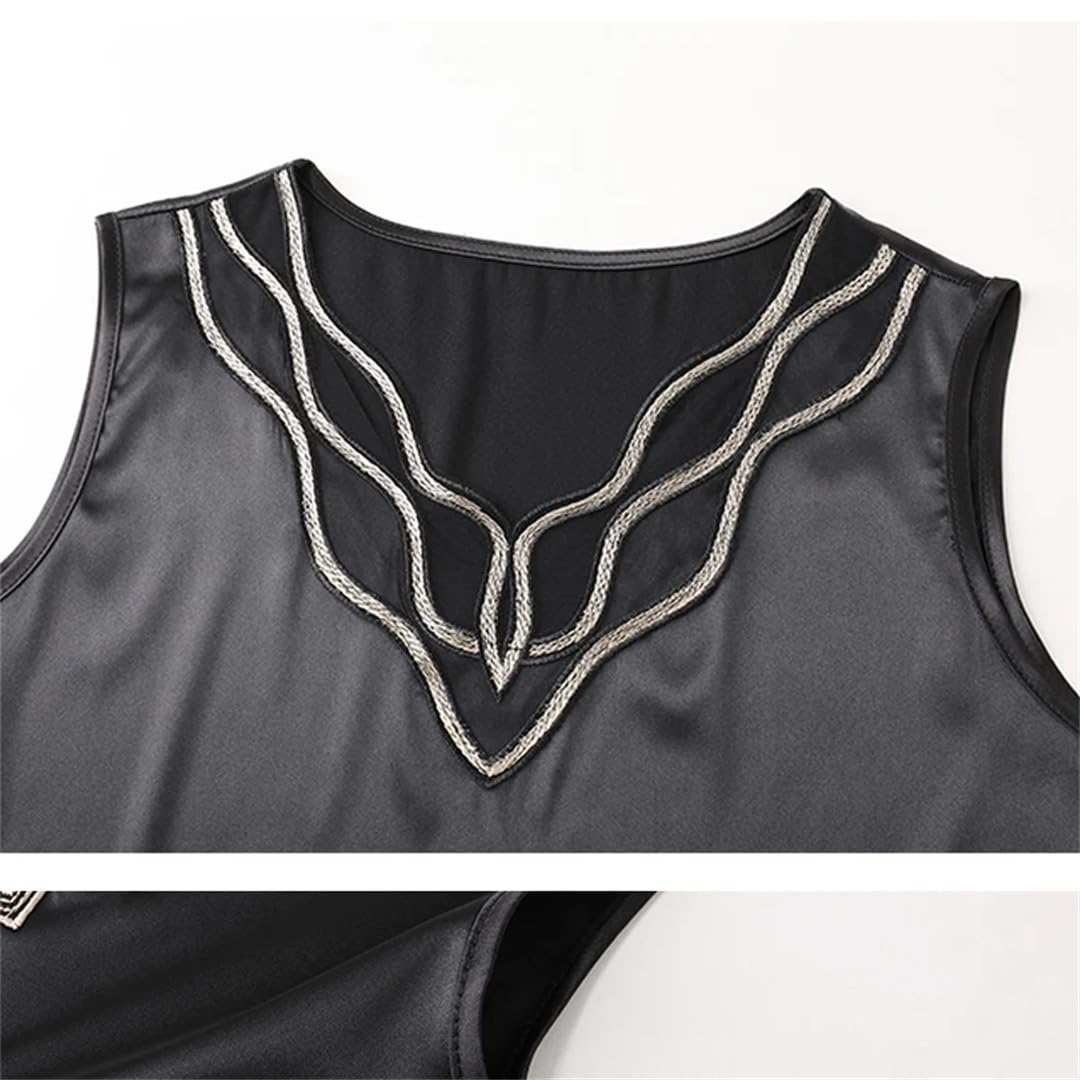 Camicie di seta elastica senza maniche in pizzo garza tinta unita con scollo a V