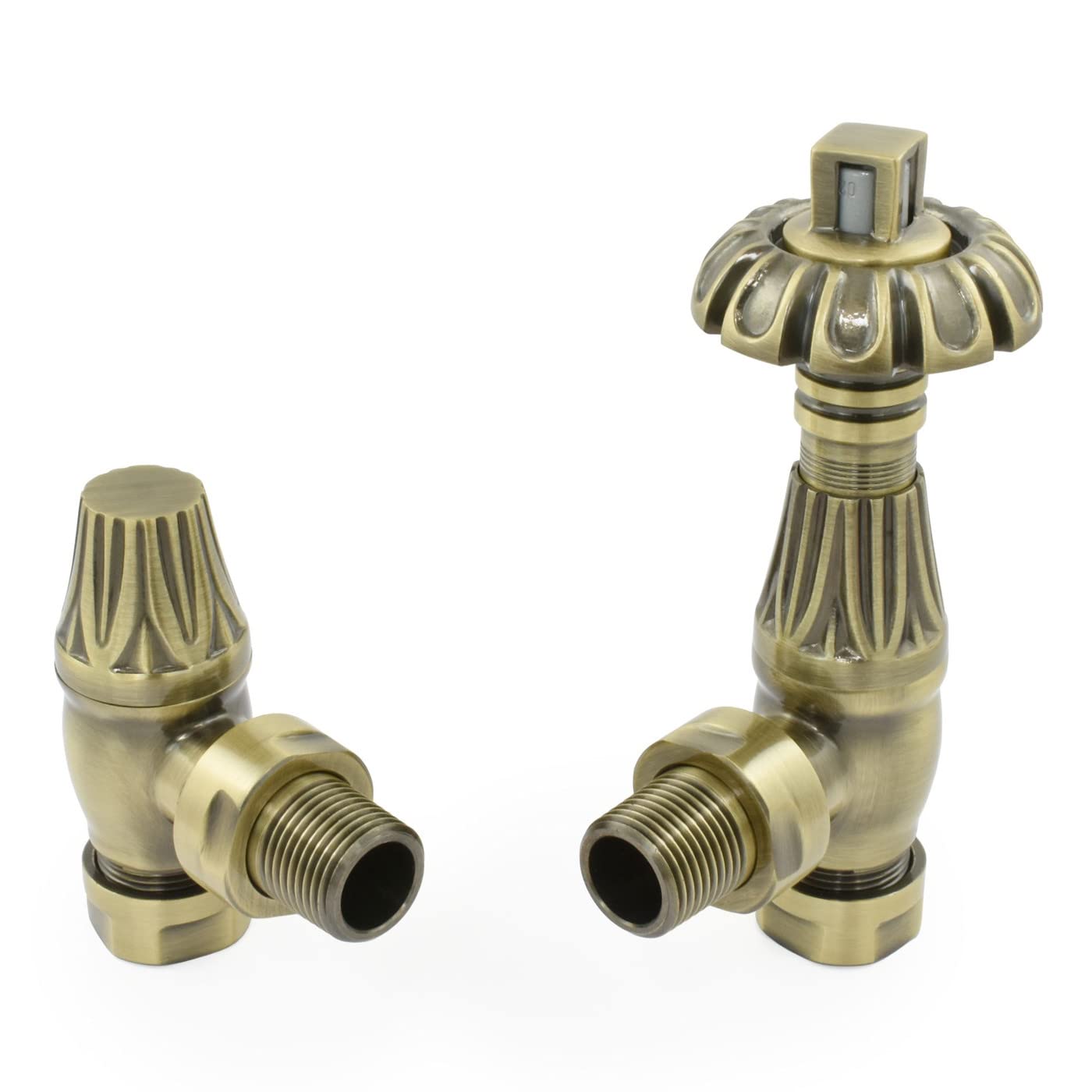 (Polished Antique Brass) Warmehaus Traditional Antique Style Brass Thermostatic Radiator Valve Lockshield Heated Towel Rail Angled Trv 5063021961557