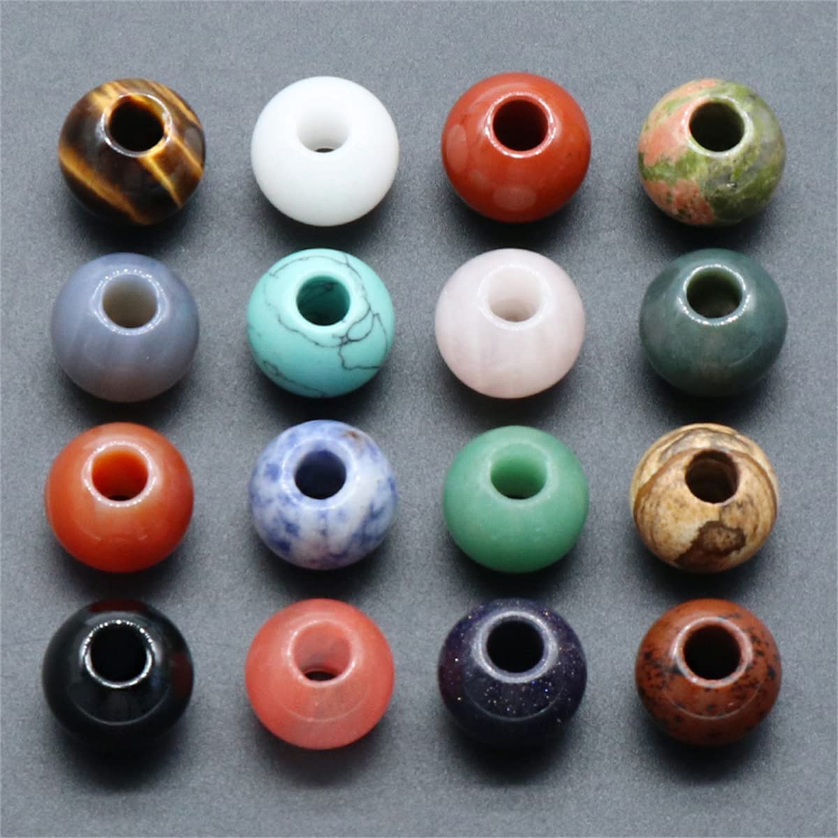 Amazon.co.jp: ネックレス 5個 16mm 天然水晶 半貴石 大穴 ビーズ 直径