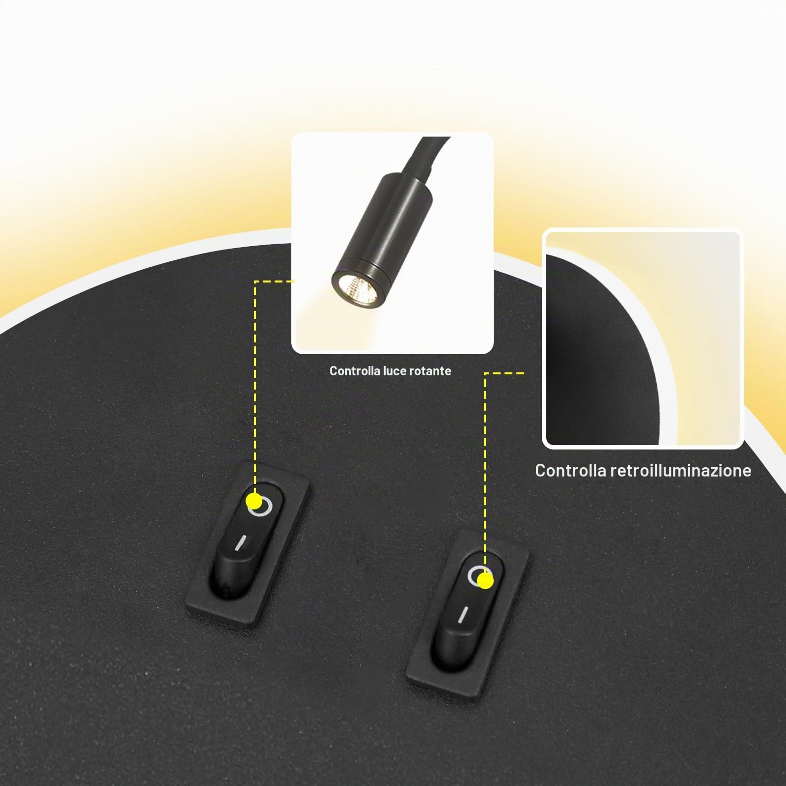 LED Lampada da parete Comodino Lampada da parete da lettura 12W LED Lampade da parete Faretto regolabile 3W + 9W 3000K Luce calda (forma rotonda nera)