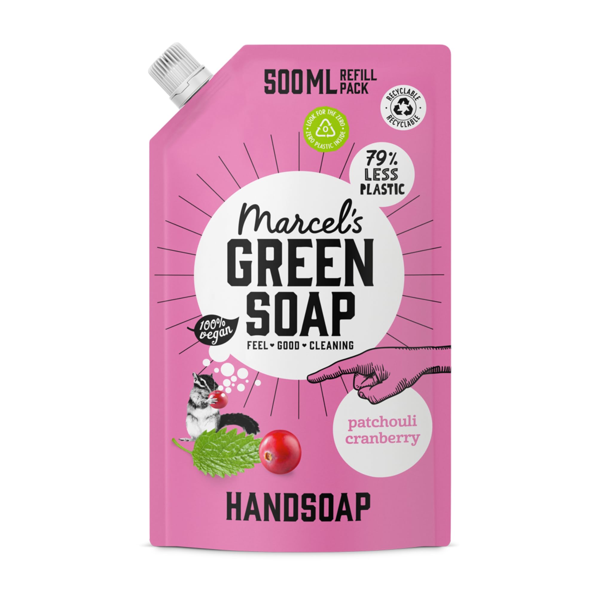 Marcel's Green Soap - Hand Soap Refill Patchouli & Cranberry - Handwash Dispenser Refill - 100% Eco friendly - 100% Vegan - 97% Biodegradable - 500 ML
