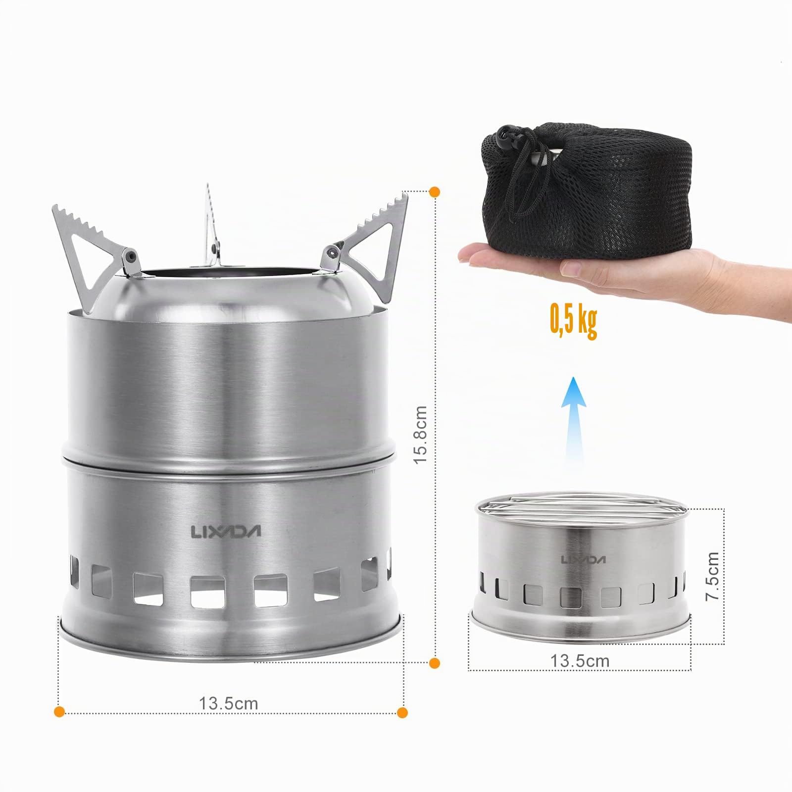 Lixada Stufa Portatile in acciaio inox a legna leggera per Cucinare all'aperto Picnic barbecue Camping