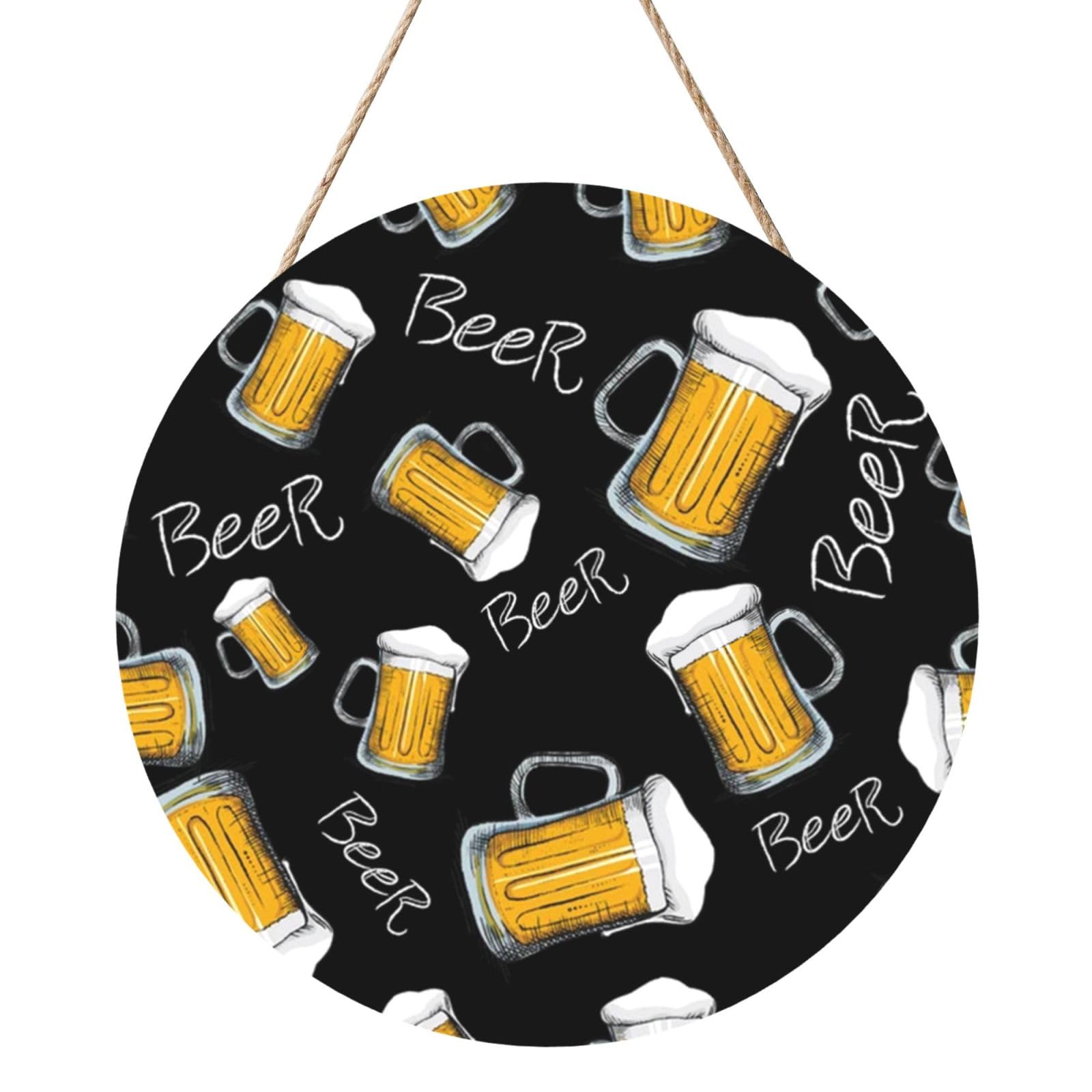InOmak Beer Mug Pattern, Round Wood Panel Painting 12 in, Wall Hanging Painting For Home