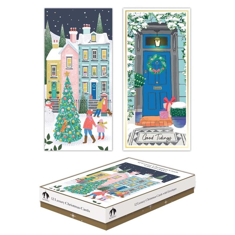 Tallon Festive Wonderland XCA0220 Luxury Slim Christmas Xmas Cards, Box of 12, Contemporary, Multicolor