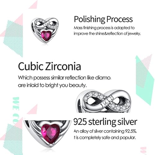 Miniatura 4 de BEEUVIP Dije de flor de corazón de amor de plata de ley 925 cuentas caladas para pulseras y collares con circonita cúbica 5A regalos de joyería para