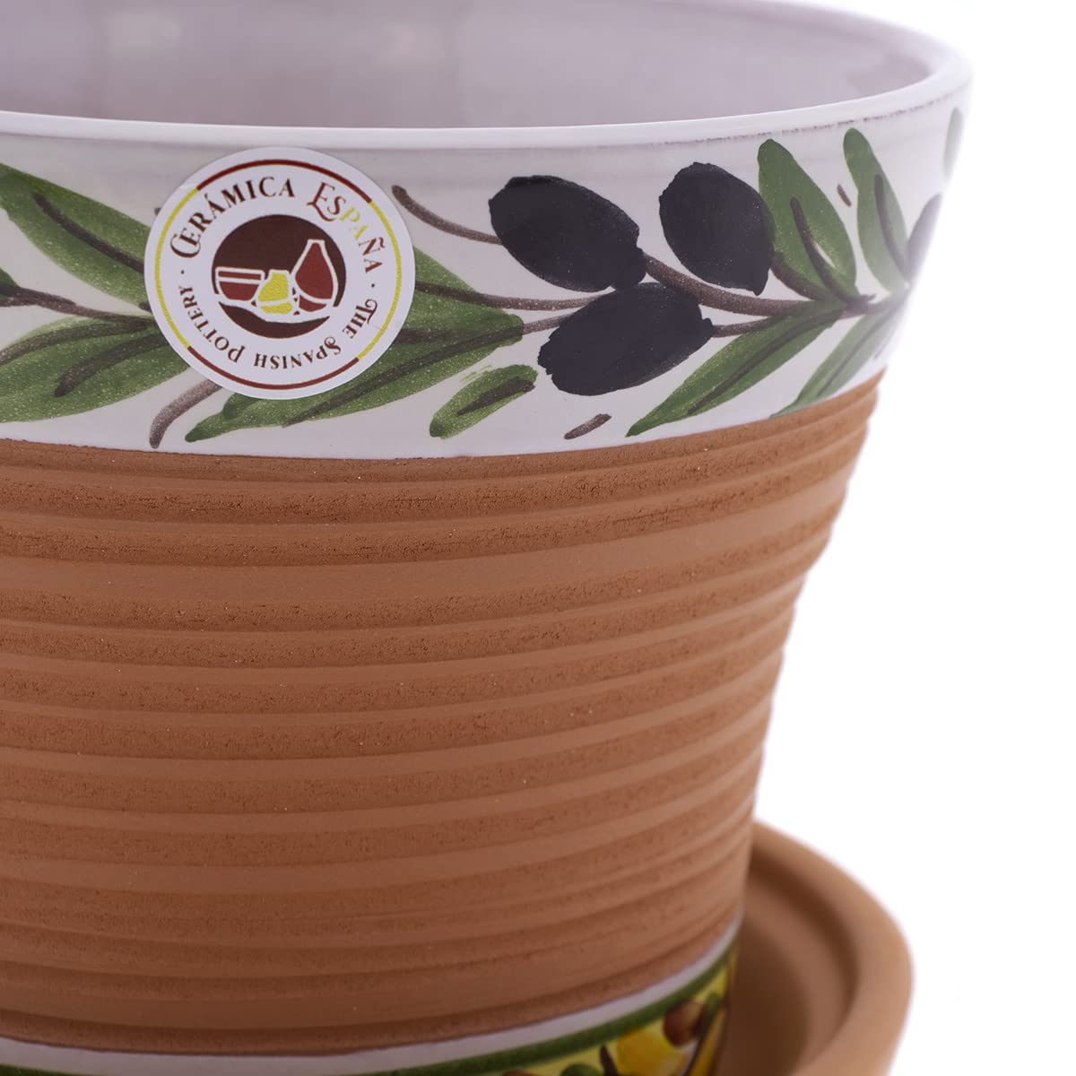 CERÁMICA ESPAÑA | Czerwone doniczki błotne | Doniczki dekoracyjne | Garnki ceramiczne | Doniczki zewnętrzne | Ozdobne oliwki - D06 | 100% ręcznie robione dekoracje | 20x20x18 cm | Talerz w zestawie