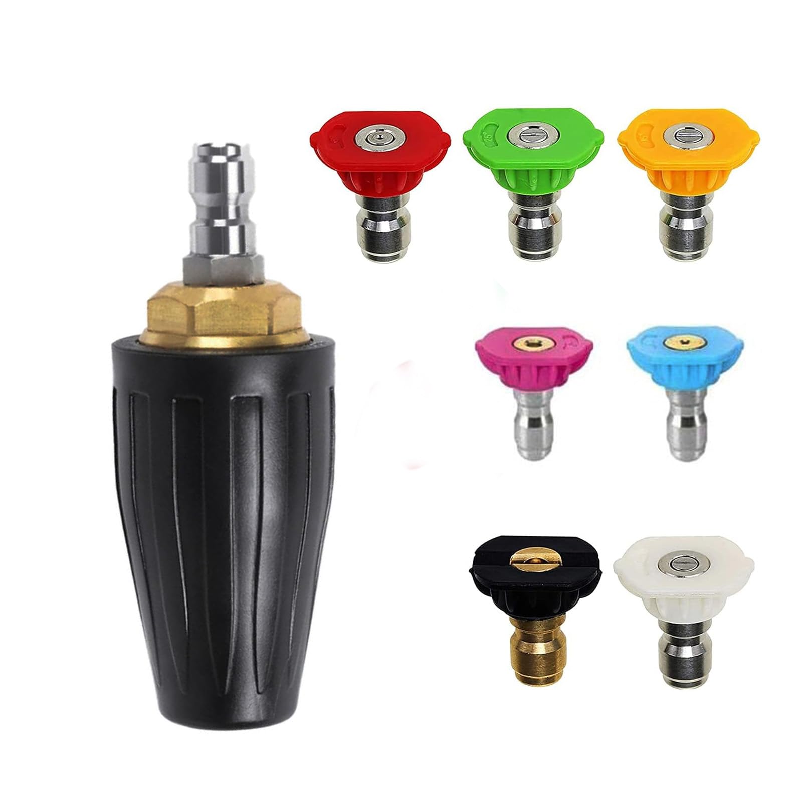 Buse turbo pour nettoyeur haute pression, buse rotative et 7 pointes, raccord rapide 1/4', 4000 Psi, kit jet pour nettoyeur haute pression, rotabuse haute pression，Noir