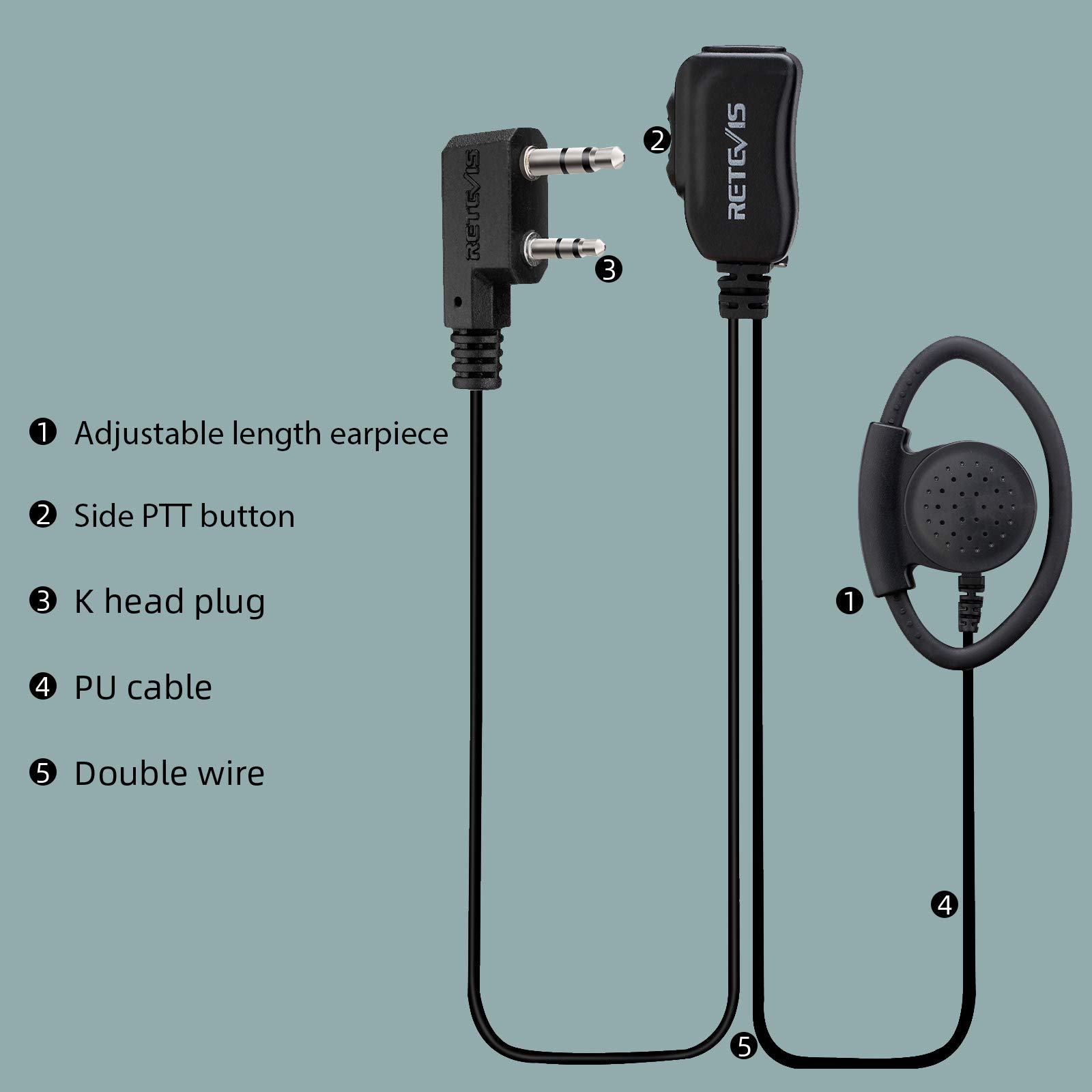 Retevis EEK012 Regulowany Zestaw SłUchawkowy W KształCie Litery D Z Mikrofonem PTT Kompatybilny Z Radiotelefonem Kenwood Baofeng UV5R 888s Retevis RT24 RT27 Zestaw SłUchawkowy Walkie Talkie (1 Szt.)