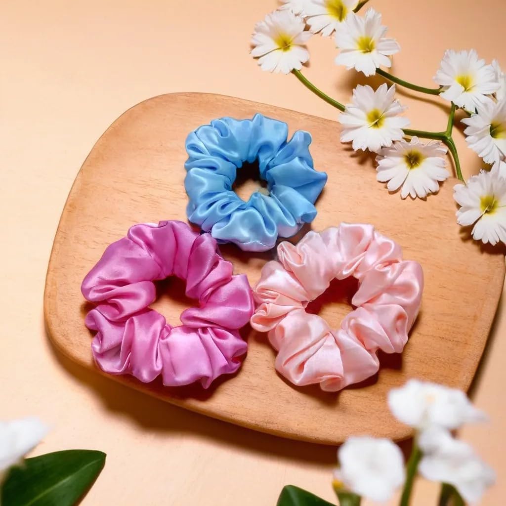 Silk Satin Hair Ties Scrunchies (Set of 3), Satin Ribbon Hair Ties for Women and Girls