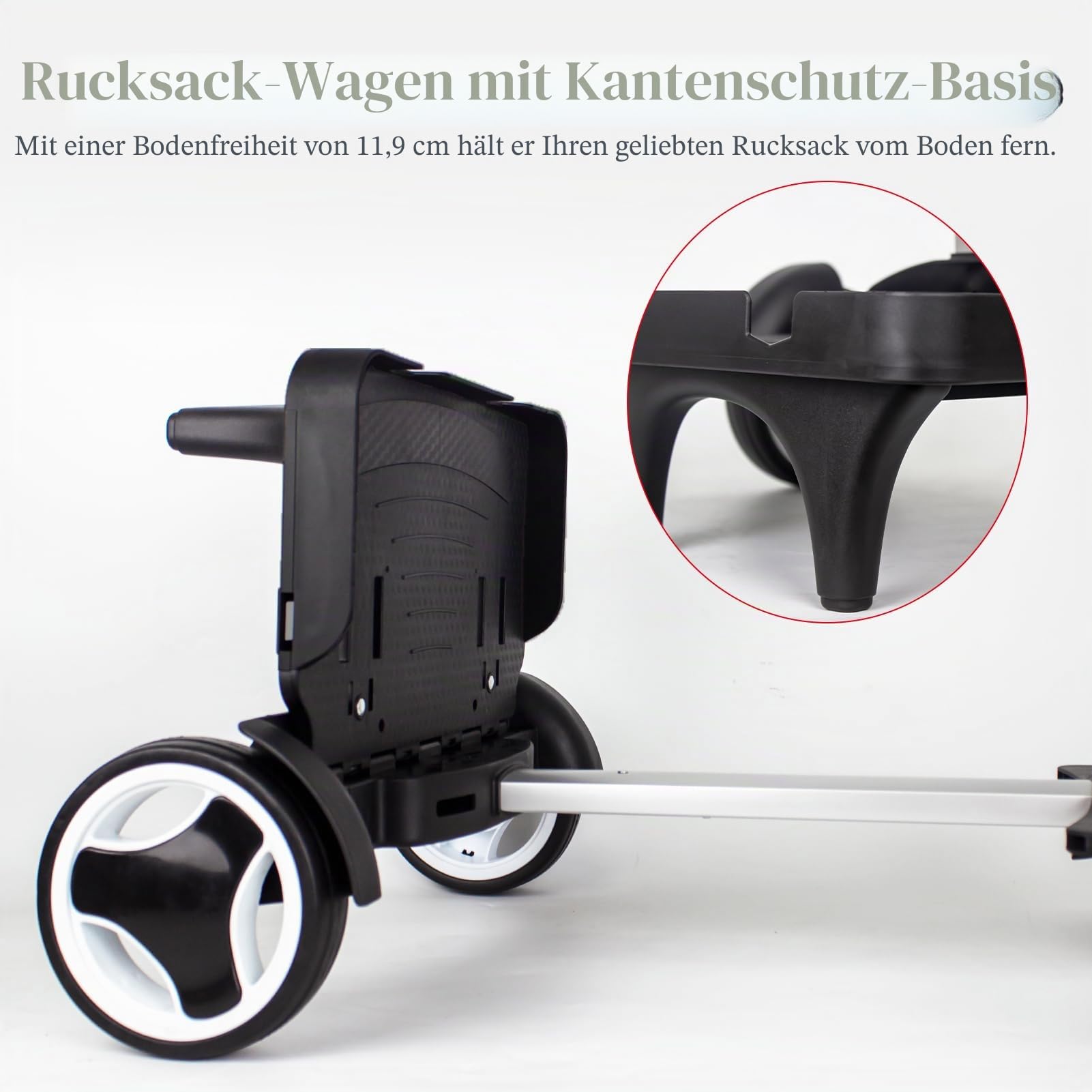 Rücken-Rollwagen mit Rad, mit Kantenschutzbasis, leise, große Aluminiumlegierungsräder, faltbarer Trolley mit Gepäckgurt für universelle Rucksäcke für Teenager