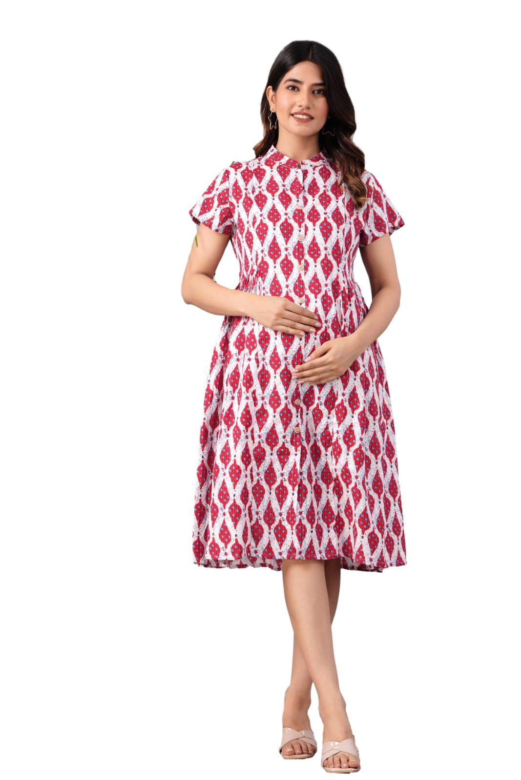 Women's and White Printed Maternity Kurti - Short Sleeves, Round Neck, Comfortable Fit, Ethnic Wear for Casual and Festive Occasions (Kurti-Maternity)-image-16