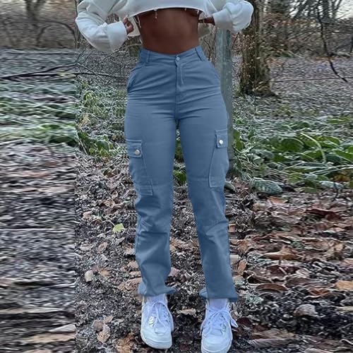 High Waisted Cargo Pants for Women Fashion Straight Wide Leg Streetwear Denim Pants Y2K Jean Trousers with Pockets2