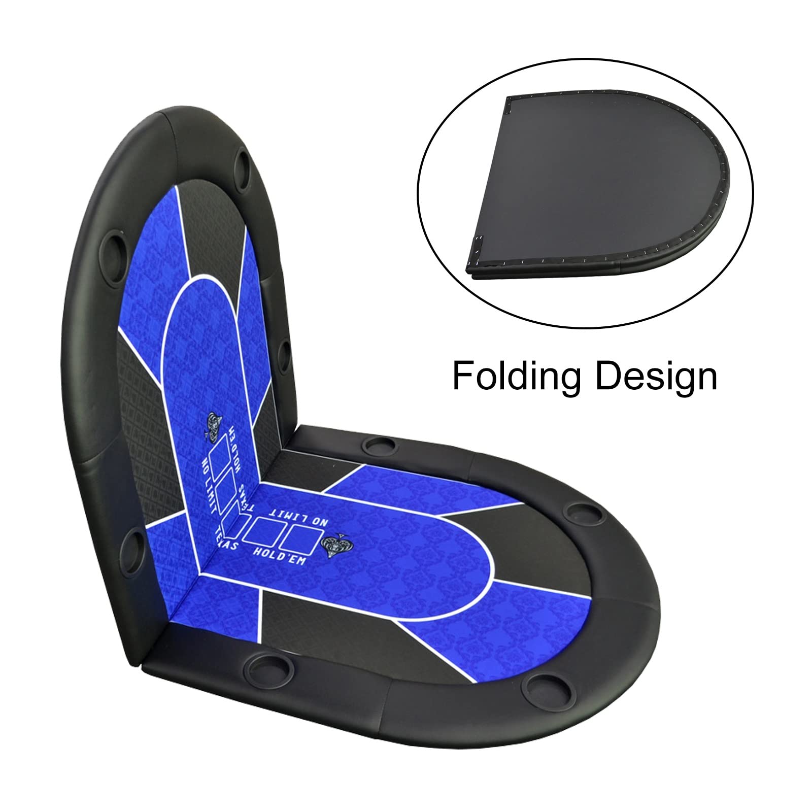Table de Poker Pliable Portable avec Sac Oxford et 8 Porte-gobelets, 10 Joueurs pour Le Jeu de Loisirs Texas Casino, 181x92cm, Aucun Assemblage Requis (Color : Blue)